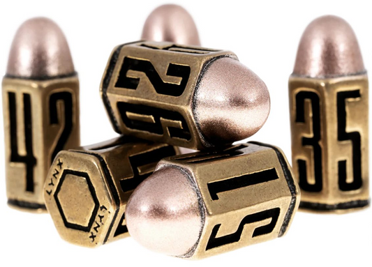 Six D6 Bullet Dice Set Brass Metal