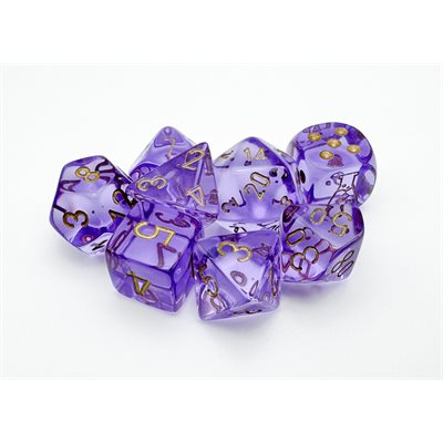 Lab Dice Translucent: 7-die set with Bonus Dice- Lavender/Gold