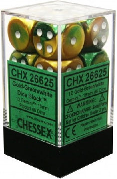 Gemini: 12D6 Gold-Green/White Dice Block