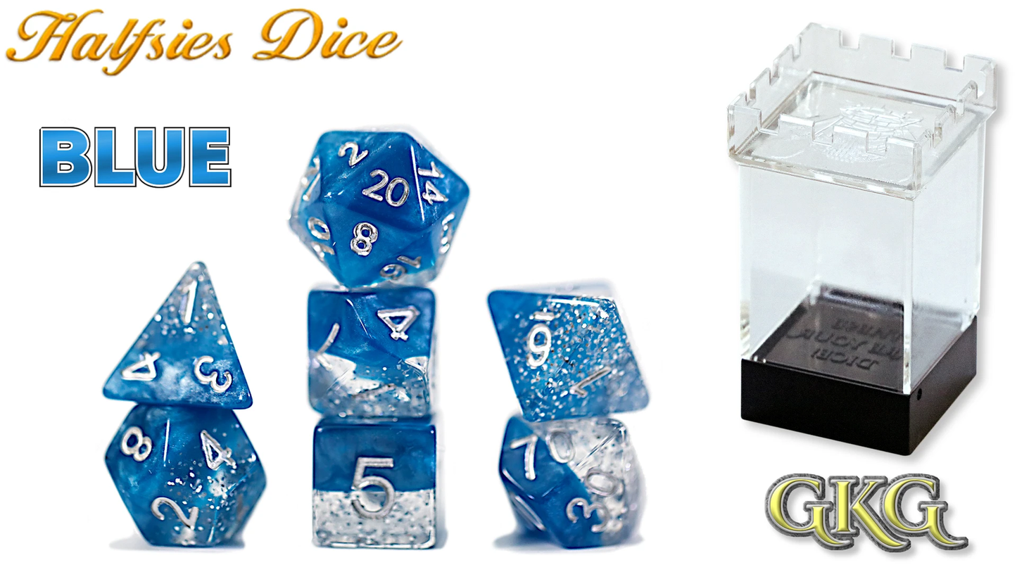Halfsies Dice: 7Pc Blue Glitter Edition