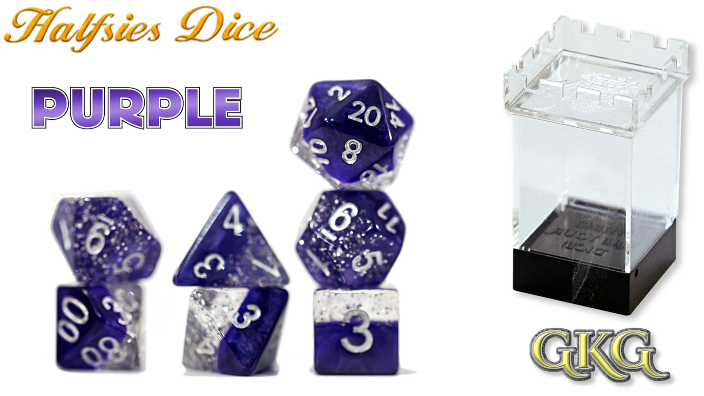 Halfsies Dice: 7Pc Purple Glitter Edition