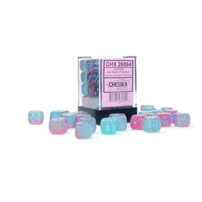 Gemini: 36D6 Gel Green-Pink / Blue Luminary Dice Block