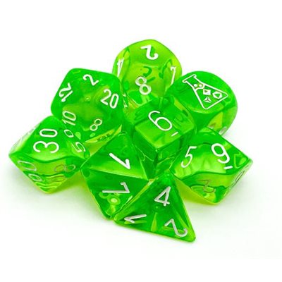 Lab Dice Translucent: 7-die set with Bonus Dice- Rad Green/White
