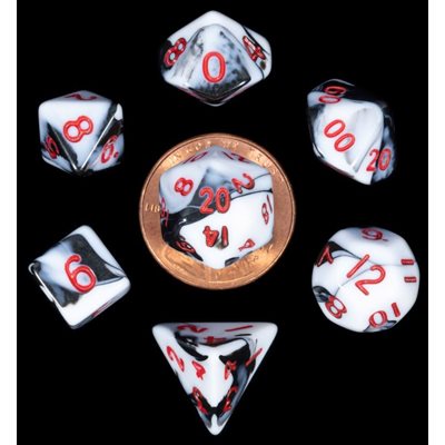 Dice: Mini 10mm 7pc Set: Marble: Red  Numbers