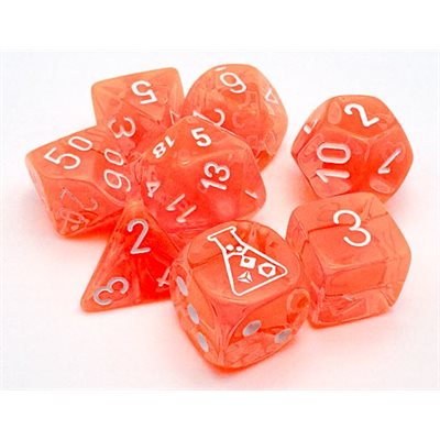 Lab Dice Translucent: 7-die set with Bonus Dice- Neon Orange/White