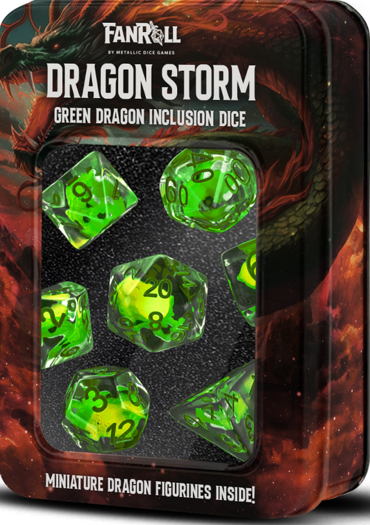Dragon Storm Inclusion Resin Dice Set (7pc) - Green Dragon