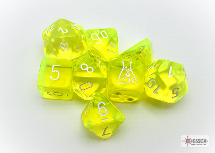 Lab Dice: 7-die set with Bonus Dice- Neon Yellow/White