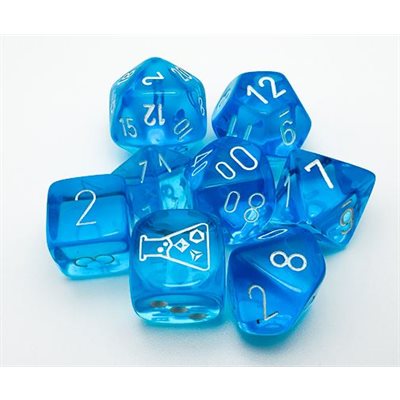 Lab Dice Translucent: 7-die set with Bonus Dice- Tropical Blue/White