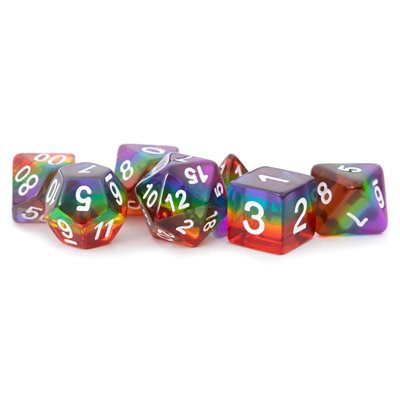 Dice: Resin 16mm 7pc Set: Translucent  Rainbow