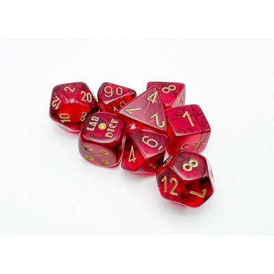 Lab Dice Translucent: 7-die set with Bonus Dice- Crimson/Gold