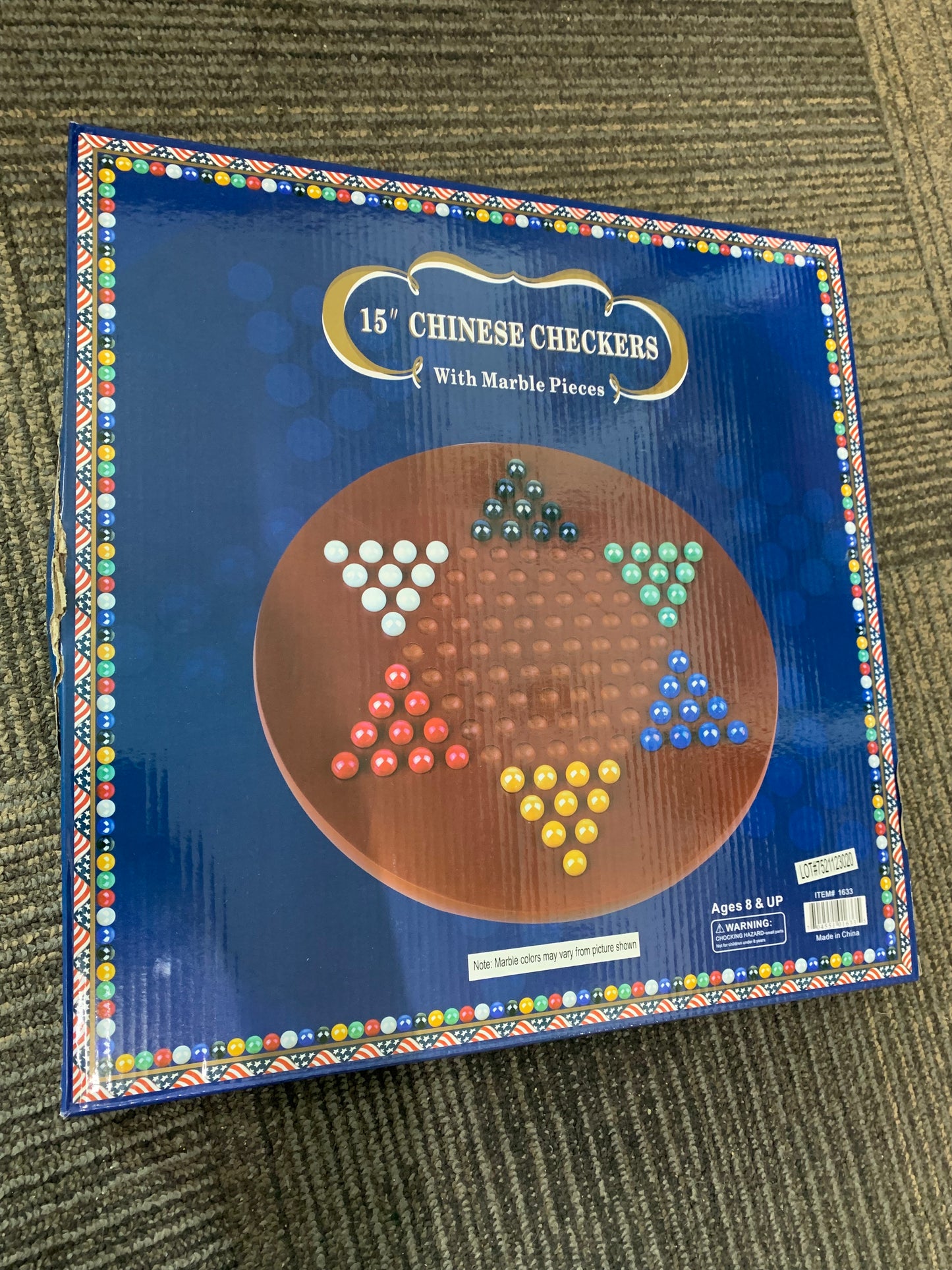 (Damaged Box) Chinese Checkers - 15" Mahogany Wood Board (6 Colored Marbles)