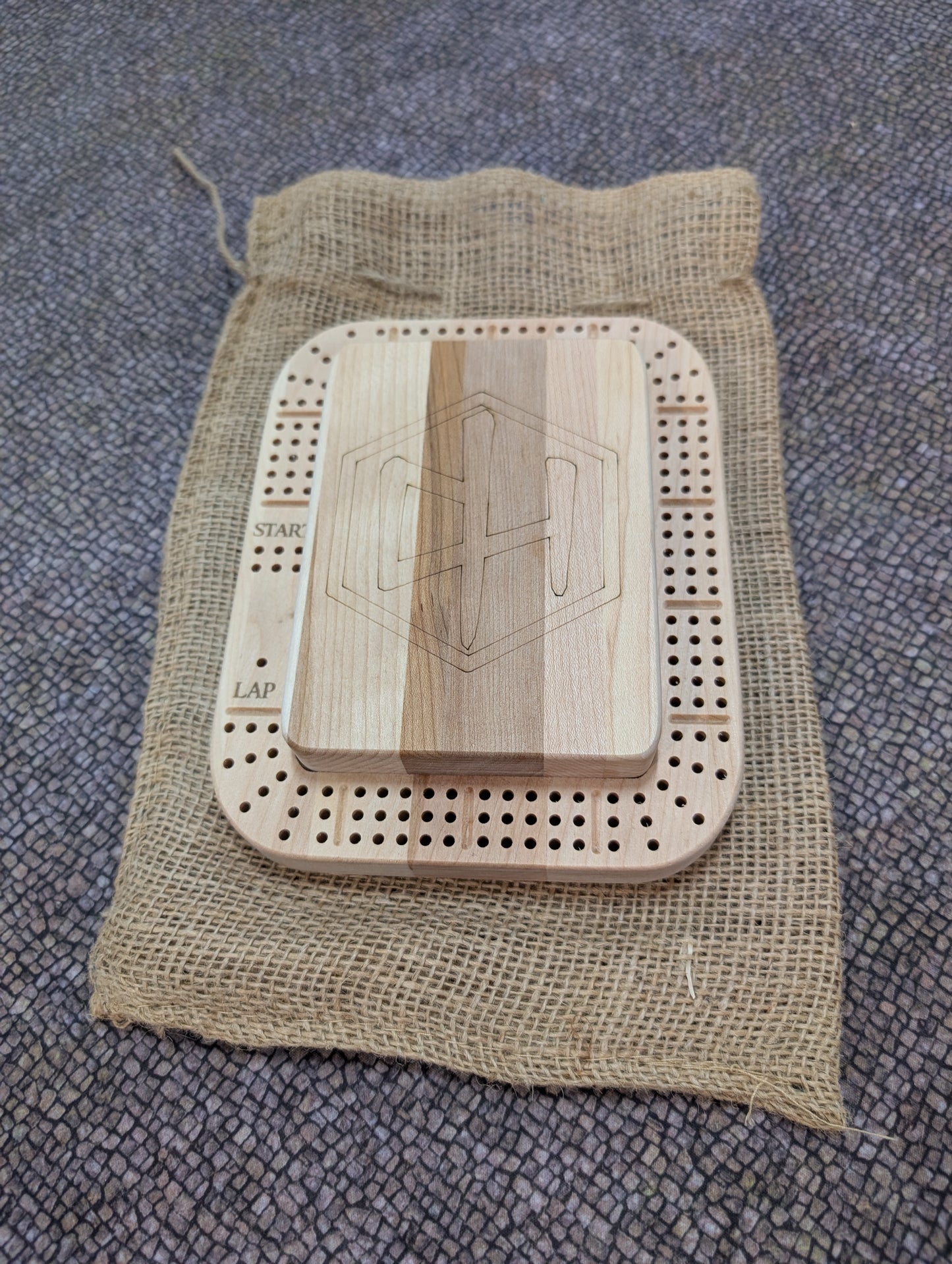 Laser engraved Maple crib board- Dice Hollow