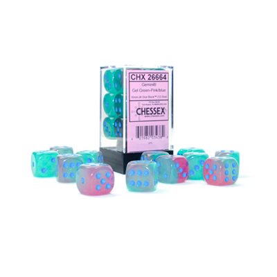 Gemini: 12D6 Gel Green-Pink / Blue Luminary Dice Block