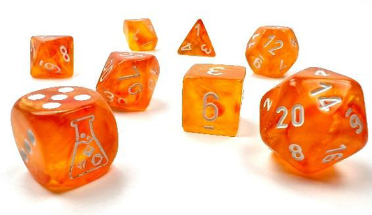 Lab Dice Borealis: 7-die set with Bonus Dice- Blood Orange/White Luminary