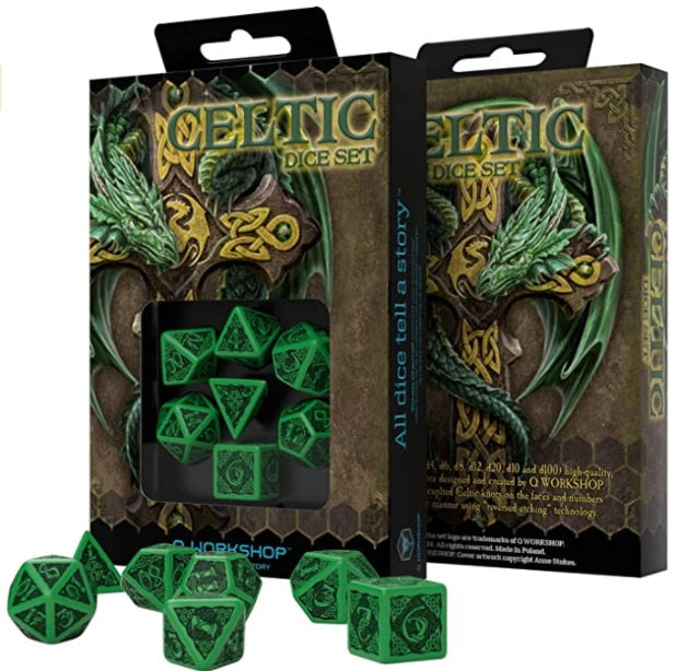Celtic 3D Revised Dice Set - Black/Green