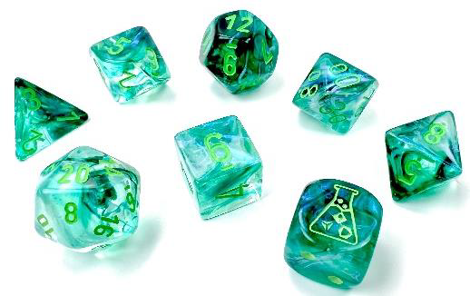 Lab Dice Borealis: 7-die set with Bonus Dice- Kelp/Light Green Luminary