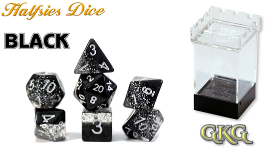 Halfsies Dice: 7Pc Black Glitter Edition