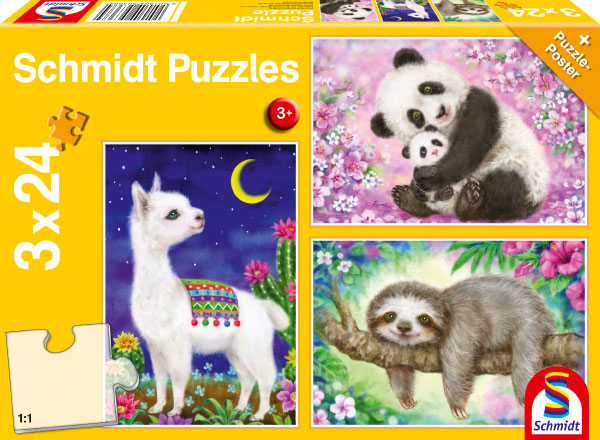 3x24 Piece Puzzles - Panda, Llama, Sloth